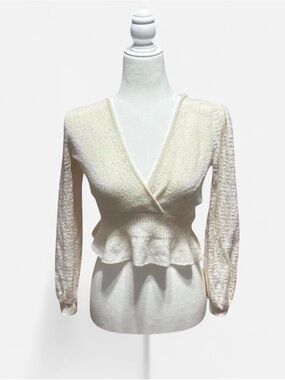 Urban Outfitters Cream Peplum Wrap Knit Top